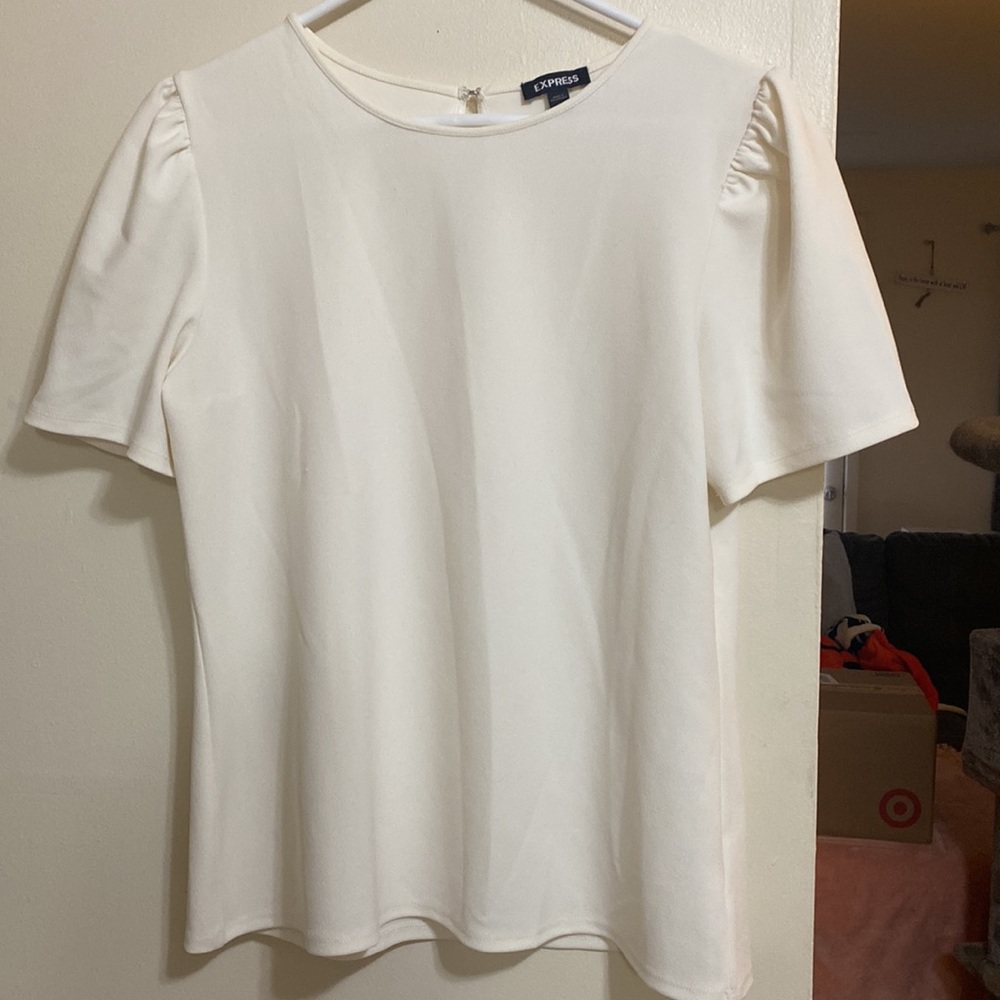 Express White Puff Sleeve Top Size Large